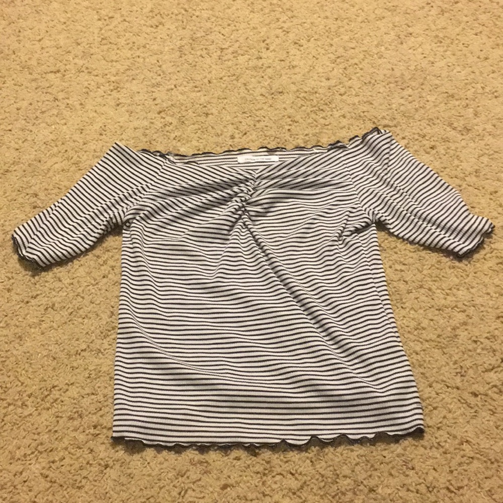 black + white striped off the shoulder top